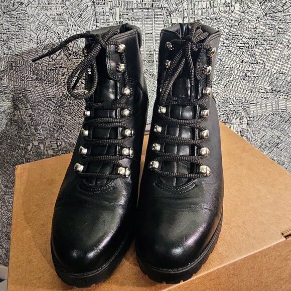 VAGABOND Grace Black Leather Lug Sole Lace Up Boots| Sz 10 - Picture 3 of 11
